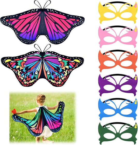Coopay 9 Pieces Kids Butterfly Costume Fairy Butterfly Wings Masquerade Masks Halloween Girls Dress Up Pretend Play