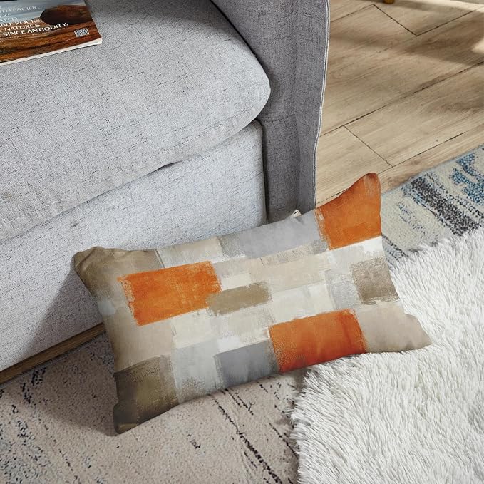 Emvency Throw Pillow Covers Set of 2, 12 x 20 Inch, Orange Beige and Grey | Modern Abstract Painting Outdoor Decorative Square Pillow Cases Couch Cushion Case for Couch Bed Sofa Living Room Home Decor