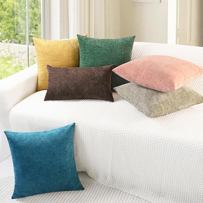 CaliTime Decorative Couch Throw Pillow Covers 16 X 16 Inches Ocean Blue | Pack of 2, Cozy Chenille Cushion Cases for Sofa Bed Living Room Farmhouse Home