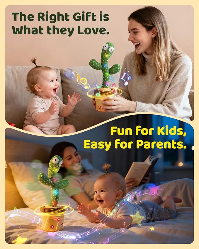 Baby Toys 0-6 3-6 6-12 12-18 Months Dancing Talking Cactus, Toddler Boys Girls Gifts for 2 3 4 5 6 7 8 9 10 Month Old Baby Toys for 1 Year Old Boy Girl