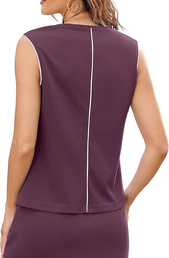 Womens 2 Piece Skirt Sets Summer Sleeveless Travel Outfit | Color Block Tennis Skort Sets, Built-In Shorts with Pockets, Aiportl Vacation Athletic Matching Sets