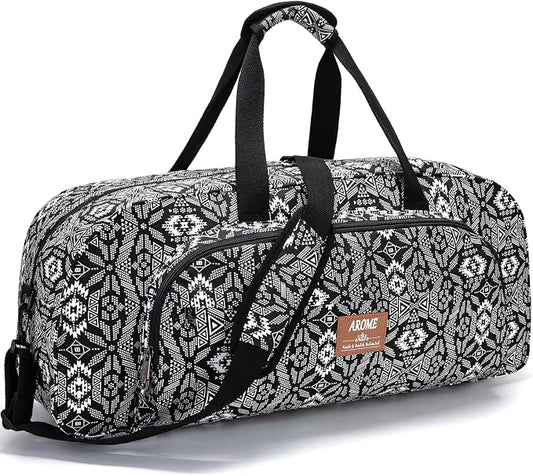 AROME Yoga Mat Bag for Women Men, Large Canvas Yoga Bag for 1/4" 1/3" 2/5" 1/2" Extra Thick Exercise Yoga Mat Gym Tote Sports Duffle Bag Carrying Bags with Wet Pocket & Shoulder Strap & Mat Strap