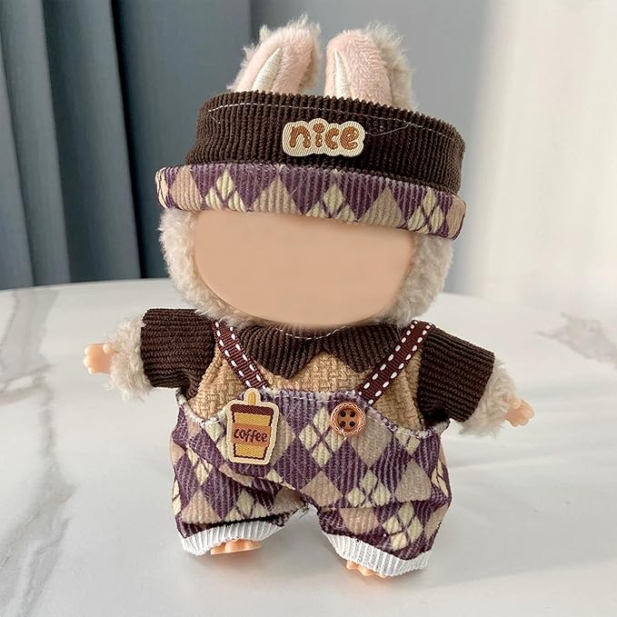Doll Cloth Set for 17cm Dolls,Stylish Outfit Coffee Overalls Designer,Cute Cloth for Dress up Unique Style (Doll Not Included)