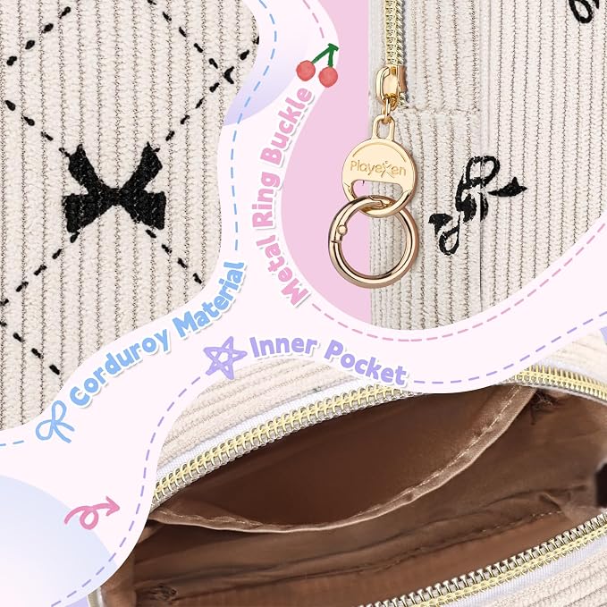Corduroy Tampon Holder for Purse, Cute Large Period Bag with Ring Buckle, Portable Tampon Bag Organizer Case for Feminine Products (Dots Bow)