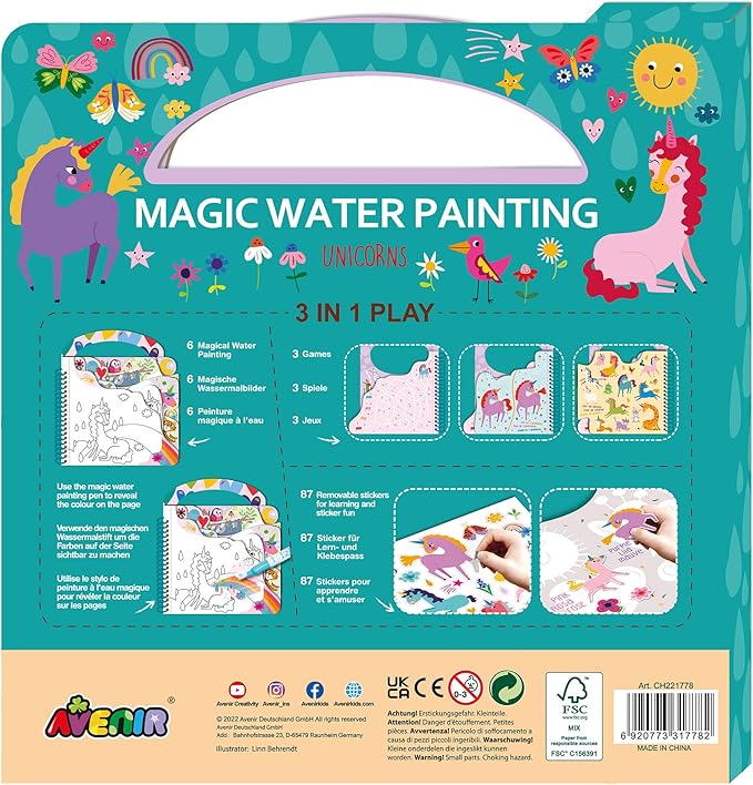 Reusable Water Coloring Book for Toddlers 3-5 Years, Road Trip & Airplane Mess-Free Portable Educational 4 in 1 Creative Set Water-Reveal Paint Activity Doodle Pad Kids Art Crafts