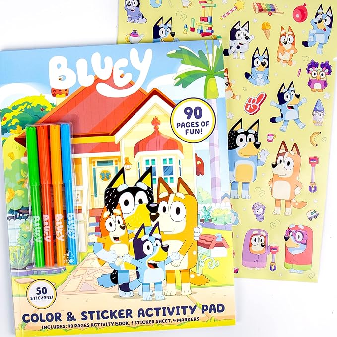 Horizon Group USA Activity Book for Kids, Coloring and Sticker Games for Children, Includes Markers, Bluey