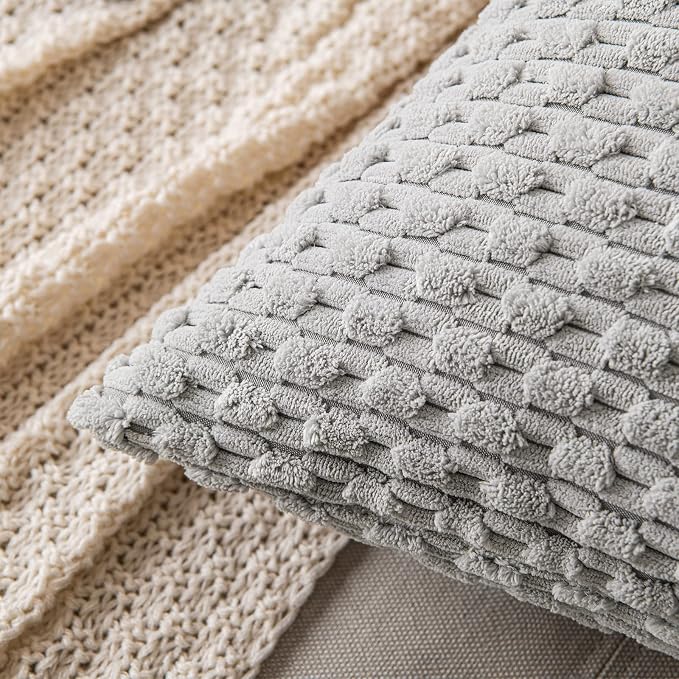 MIULEE Lumbar Decorative Throw Pillow Covers 12x20 Light Grey Corduroy | Textured Striped Pack of 2 Striped Pillow Covers Modern Farmhouse Home Decor for Couch Bed Sofa Living Room