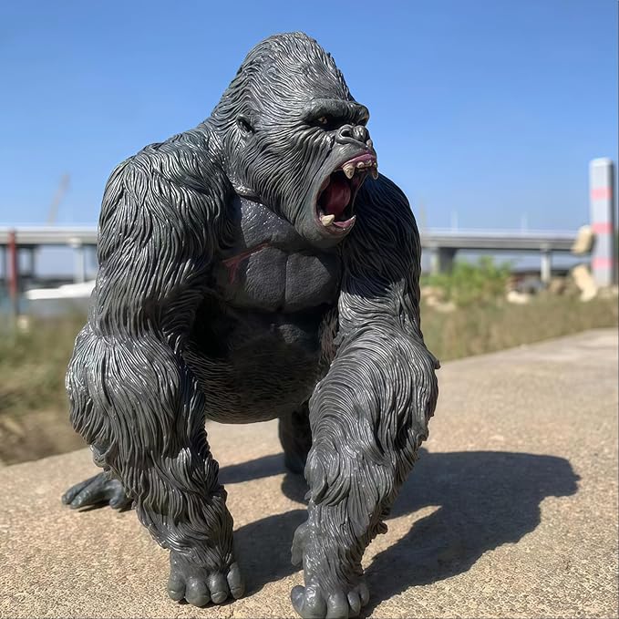 Gorilla Toys with Realistic Rock Action Figure Rampage Gorilla Fight Mode Gorilla Ape Solid Wild Animal Figurines for Role Playing Story Telling Toy and Birthday for Kids