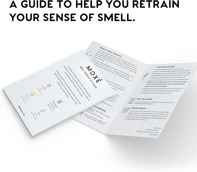 MOXE Scent Training Kit, Made in USA, 4 Essential Oils, Olfactory Regeneration, Helps Restore Sense of Scent, Natural Therapy for Anosmia, Lemon, Rose, Clove, Eucalyptus, Guidebook, Personal Log