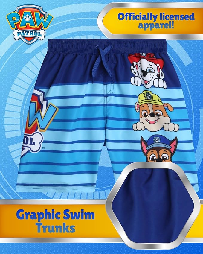 Nickelodeon Boys Swim Trunks - Paw Patrol TMNT Quick Dry Graphic Boys Swim Shorts for Toddler and Little Boy