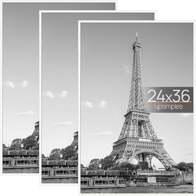 upsimples 24x36 Poster Frame, Easy Slide-In Assembly, White, 3 Pack | Gallery Wall 24 x 36 Picture Frames Set for Family, Wedding, Christmas, Easy to Change Photos