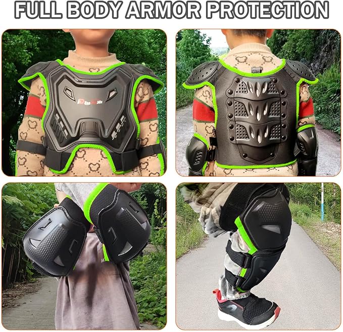 Kids Dirt Bike Gear, Youth Motocross Armor Protective Vest Suit，Children Chest Back Knee Elbow Protection for Cycling ATV