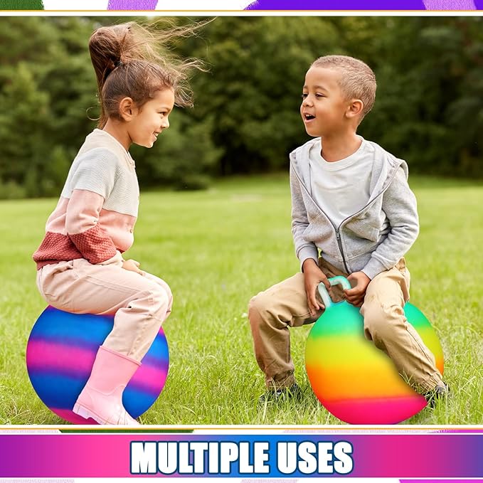 Poen 3 Pcs 18 Inch Hopper Inflatable Bouncy Ball with Handle Hippity Hop PVC Jumping Hopping Ball with 1 Air Pump for Kids Toddler Boys Girls Gifts Games(Multicolor)