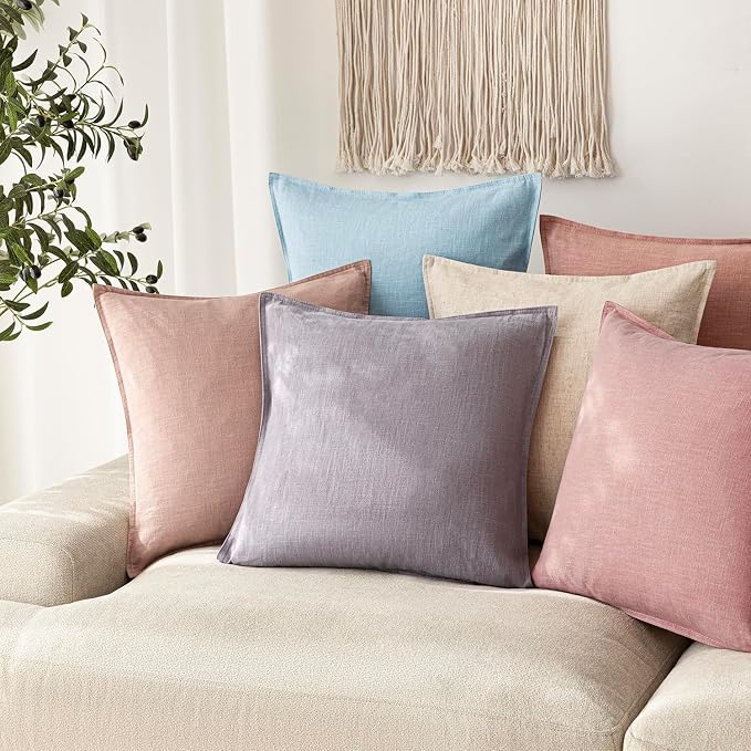 Foindtower Pack of 2, Decorative Linen Solid Throw Pillow Covers Soft Accent Cushion Euro Case Boho Farmhouse Pillowcase for Chair Couch Sofa Bedroom Living Room Home Decor 20 x 20 Inch Light Purple