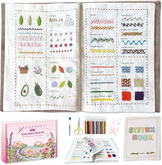 spicssa Beginner Embroidery Stitch Book with Video Tutorials, 79 Essential Stitches & Practice Patterns, DIY Your Own Embroidery Keepsake Book, Ideal for Beginners & Handmade Gift Giving