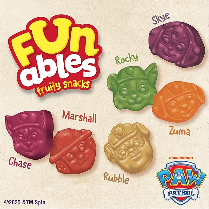 Funables Fruity Snacks, PAW Patrol, Assorted Fruit, Flavored Snacks, 0.8 oz 10 ct