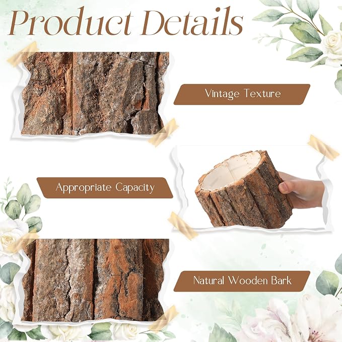 24 Pcs Wooden Vase for Centerpieces Wedding Flower Table Centerpieces Woodland Party Decor Rustic Farmhouse Bark Stump Buckets Vintage Planter Pots for Garden Baby Shower Window Home (Large)