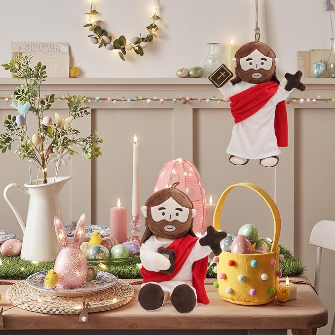 Jesus Plush Doll with Jointed Skeleton Jesus Plushie 13.4" Poseable Jesus with Removable Accessories Easter Christian Gifts for Kids (Red)