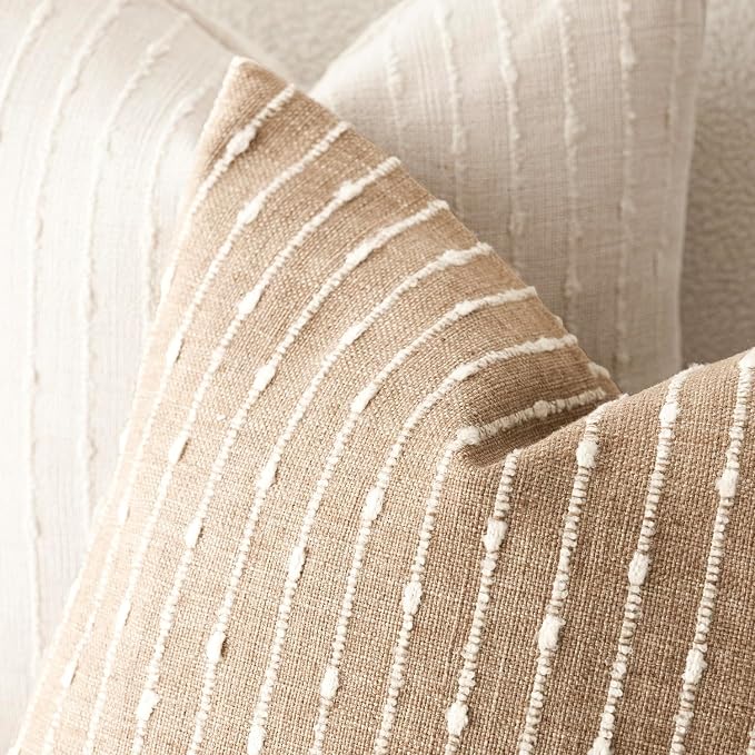 Foindtower Pack of 2 Decorative Jacquard Boucle Lumbar Throw Pillow Covers Accent Textured Striped Pillowcases Cozy Boho Cushion for Couch Sofa Bedroom Living Room Home Decor 12x20 Inch Camel