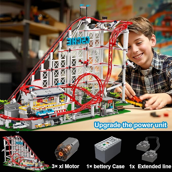 Roller-Coaster Building Set, Motorized Electric Train Track, City Amusement Park Model Toy for Boy Girl Ages 6 7 8 9+, Birthday Gifts for Adult Kid Teen, Theme Construction Collection 3646pcs