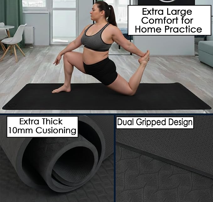 Tatago Extra Thick Yoga Mat Wide & XL-Our 10mm Extra Large Yoga Mat Thick Extra Wide And Long For Total Joint Cushioning. A Large Exercise Mat Thick And Perfect For Home Workout Pilates Or Studio.