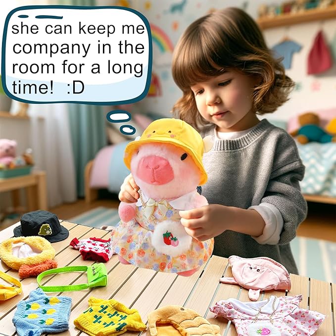Capybara Plush with 9 pcs Clothes & Accessories, 10.2 in Cute Capybara Stuffed Animal Plush Toys, Dress Up Cute Plushies for Girls/Boys (Green)