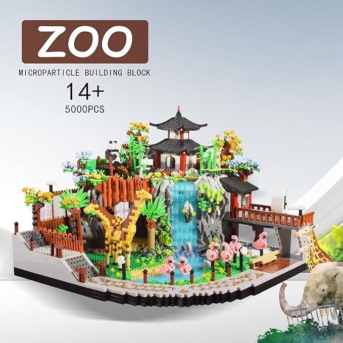 Animal Zoo Micro Mini Building Blocks Model Set with Giraffe Panda Flamingo, Creative Animal World Toys Gifts for Adult and Age of 14+ 5000PCS