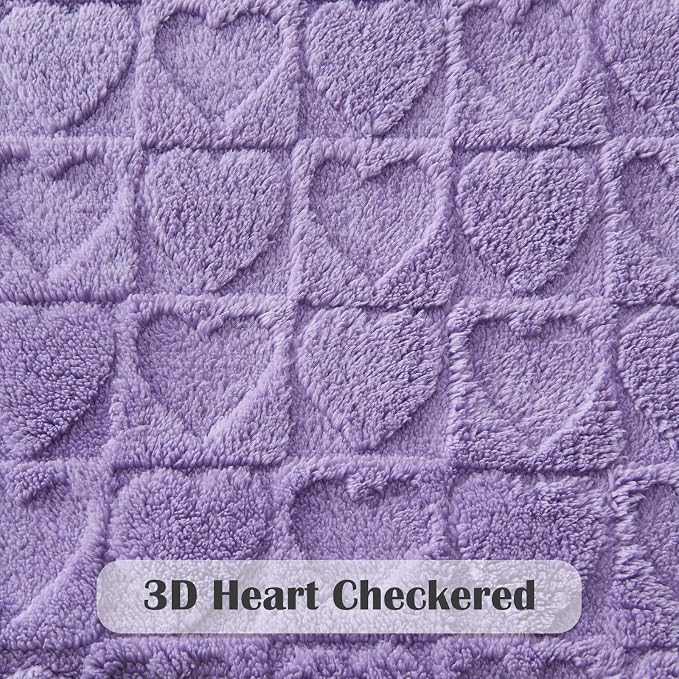NEWCOSPLAY 3D Heart Checkered Flannel Twin Blanket, Lavender Love, 60"x80" | Super Soft Cute Lightweight Decorative Premium Silky Fleece Blanket for Couch Sofa Bed, Gift for Women Men, All Season Use