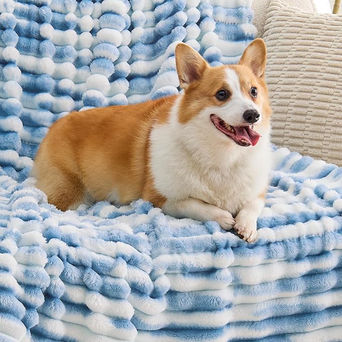 BEDELITE Striped Fleece Throw Blanket, Blue&White, 50"x60" | 300GSM Microfiber Fleece, Soft Cozy, Lightweight Warm, Double-Sided Plush, Machine Washable, Gift, Room Decor, for Couch Sofa