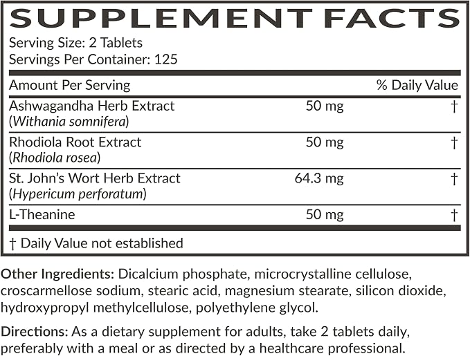 Futurebiotics Chill Pill + Ashwagandha, Rhodiola, St. John’s Wort, & L-Theanine - Non-GMO, 250 Vegetarian Tablets