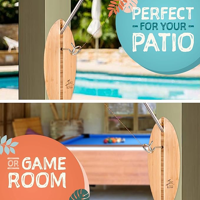 Tiki Toss Ring Toss Game for Adults - Hook and Ring Games with String and Hooks for Indoor/Outdoor Use, Man Cave Decor & Stuff, Gifts for Men/College - Standard or Deluxe 12.3" / Tiny 5"