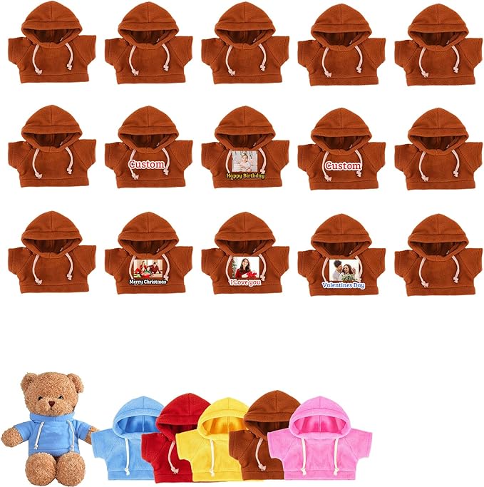 15 Pcs Custom Clothes for Teddy Bears with Text Photo, Personalized Stuffed Animal Clothes Fit 8-16 inch Stuffed Bear Sweater Outfit, Custom Doll Clothing Make Your Own Plush Doll Shirt