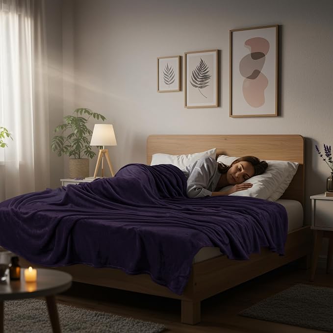 Utopia Bedding Ultra Soft Fleece Bed Blanket Queen Size Purple (90x90 Inch) | Microfiber Plush Warm Lightweight Breathable Cozy Blanket Anti-Static, All Season Use, Gift for Women and Men