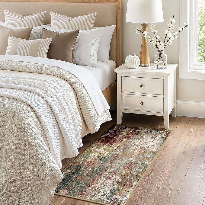 RELEANY Washable 2'x4' Abstract Area Rug for Living Room Rustic Brown | carpet for bedroom, kitchen, office, hallway and entryway, printed pattern, non-slip, soft, stain-resistant, easy to clean