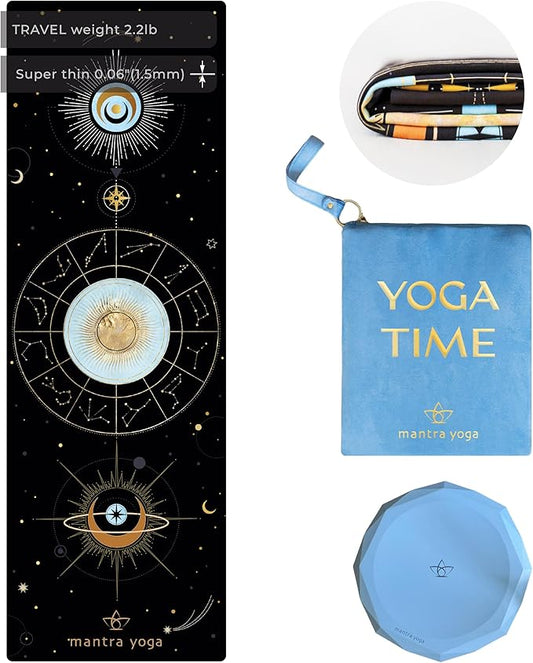 Mantra Yoga Travel PRO 1.5mm with Knee Pad - Foldable Fitness & Exercise Mat with Bag | Lightweight, Compact & Eco-Friendly | Non-Slip & Washable | For All Types of Yoga | 72" L x 24" W | 2.6 lbs
