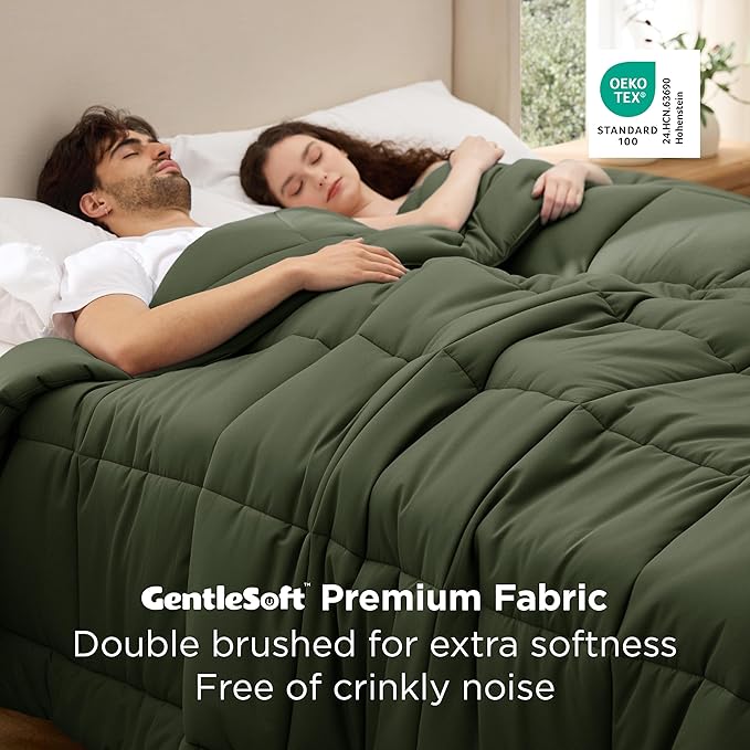 Bedsure Comforter Duvet Insert - Quilted Comforters Oversized King Size, All Season Duvet, Down Alternative Bedding, with 8 Tabs, Gifts for Women/Men, Olive Green, Oversized King 116 x 98 Inches