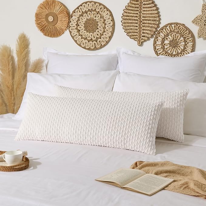 Kevin Textile Soft Corduroy 14"x36" Lumbar Pillow Cover 1 Pack, Pure White | Boho Stripe Plush Corduroy Decorative Oblong Cushion Cover Modern Farmhouse Home Decor for Sofa Couch Bed Chair
