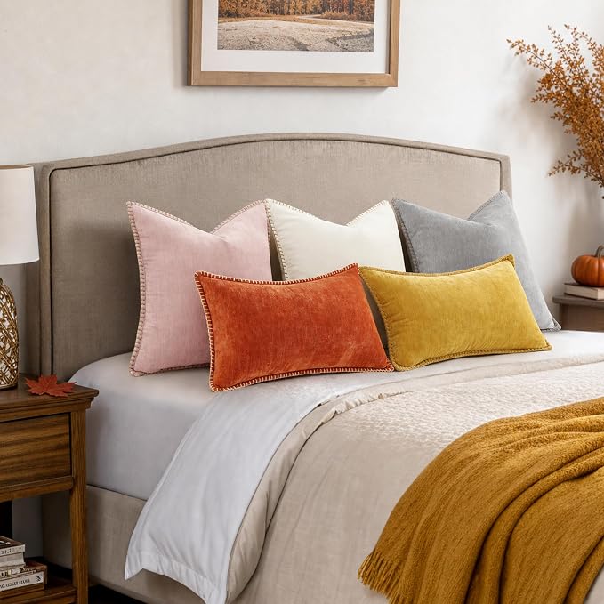 decorUhome Soft Chenille Throw Pillow Covers 22x22 Set of 2 Rust | Fall Textured Decorative Throw Pillow Cases Stitched Edge Modern Farmhouse Luxury Boho Velvet for Couch Sofa Bed Home Decor