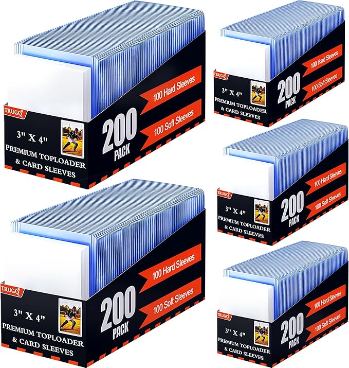 1000 Card Sleeves Toploads for Cards,3" x 4" Baseball Card Protectors,Premium Standard Size Trading Hard Plastic Card Holder for Sports Football Cards(500 Hard Protectors +500 Soft Sleeves)