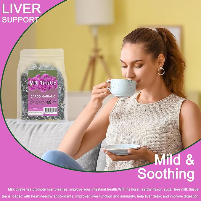 Milk Thistle Loose Leaf Tea 4oz (112g), Cardo Mariano Natural Wildcrafted Cardo Marin Herbal Tea for Liver Detox, Raw, Caffeine-Free