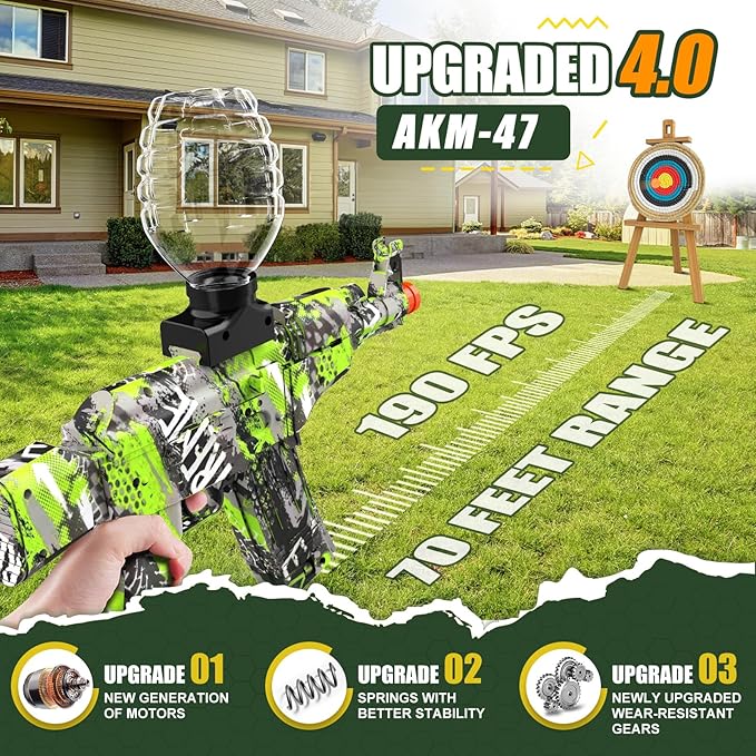Anstoy Electric with Gel Gun Blaster AEG AKM-47 Splat Gun Automatic Toy Gun for Christmas, Halloween, Birthday Gift, Adults, Ages 14+