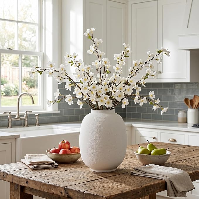 Large White Ceramic Vase, 9.9in Round Tall Flowers Vase for Centerpieces | Waterproof White Pottery Vase for Home Decor, Farmhouse Living Decor
