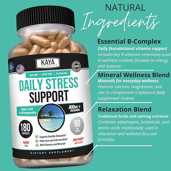 Kaya Naturals - Natural Herbal Support Vitamin Supplement are Designed to Help You find Balance and Relaxation in Your Daily Routine - Vitamin Supplement - 180 Capsules