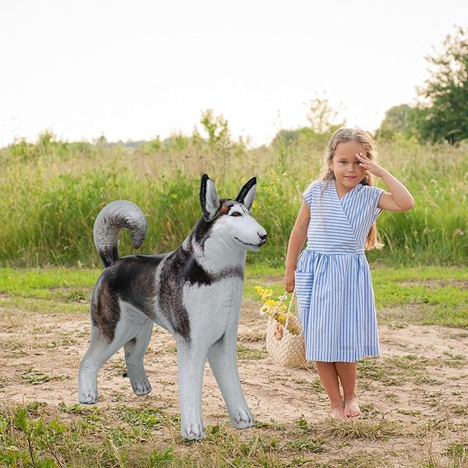 Jet Creations Husky Inflatable 32"L x 30"H – White & Black Dog Toy for Kids 3+, Halloween & Fall Decor, Birthday Party, Yard Display, Pool Play, VBS, Office, Sport Mascot, 1 PC