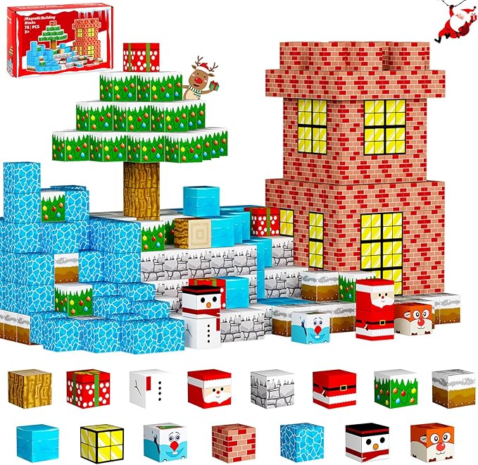 Magnetic Blocks Building Toys for Kids: Build Mine Christmas Magnet World for Boys Girls Ages 3 4 5 6 7 8 9 10 - Sensory Educational Magnet Building Toy Set for Kids