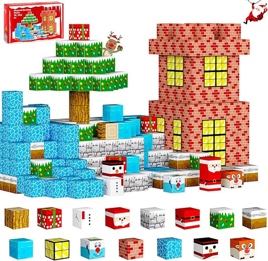 Magnetic Blocks Building Toys for Kids: Build Mine Christmas Magnet World for Boys Girls Ages 3 4 5 6 7 8 9 10 - Sensory Educational Magnet Building Toy Set for Kids