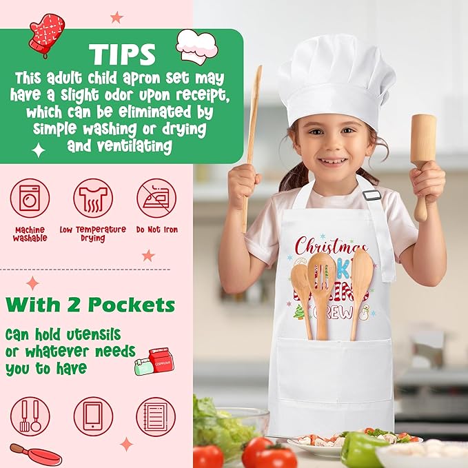 R HORSE Christmas Kid Apron & Chef Hat Set, 2Pcs Children Kitchen Apron, Dress Up Role Play Chef Toy Cooking Baking Painting Training Kit for Kids Birthday Gift
