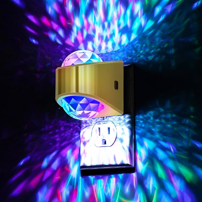 Night Lights Plug into Wall, Gold Night Light Projector 9-Color | Night Light Projector for Kids, RGB Galaxy Nightlight with Dusk to Dawn Sensor for Bathroom, Home Gaming Room Decor Gifts