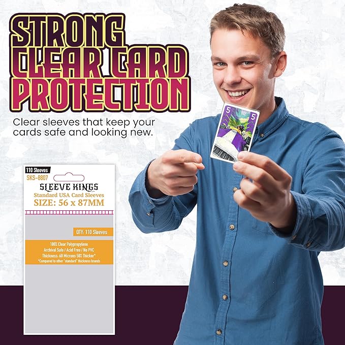 Sleeve Kings Standard Card Sleeves – 110 Count, Clear 60 Micron Thickness, Medium USA Size (56 x 87 mm), Compatible with Heat: Pedal to the Metal & More – SKU: SKS-8807