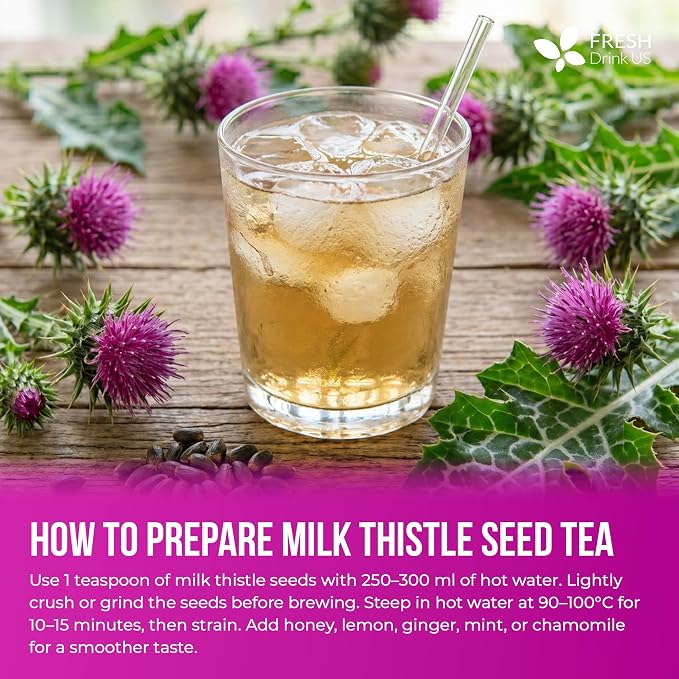 FreshDrinkUS, Premium 16oz Milk Thistle Seeds, 100% Natural & Pure, Herbal Tea, Daily Infusion Botanical, No Sugar, No Caffeine, No Gluten, Vegan. Rich in Antioxidants